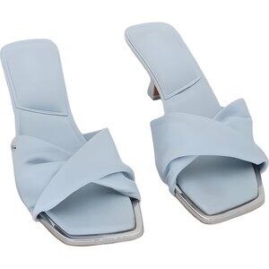 DKNY Jolaine Twist Heeled Slide Sandals Celeste Blue Square Toe US 8.5M